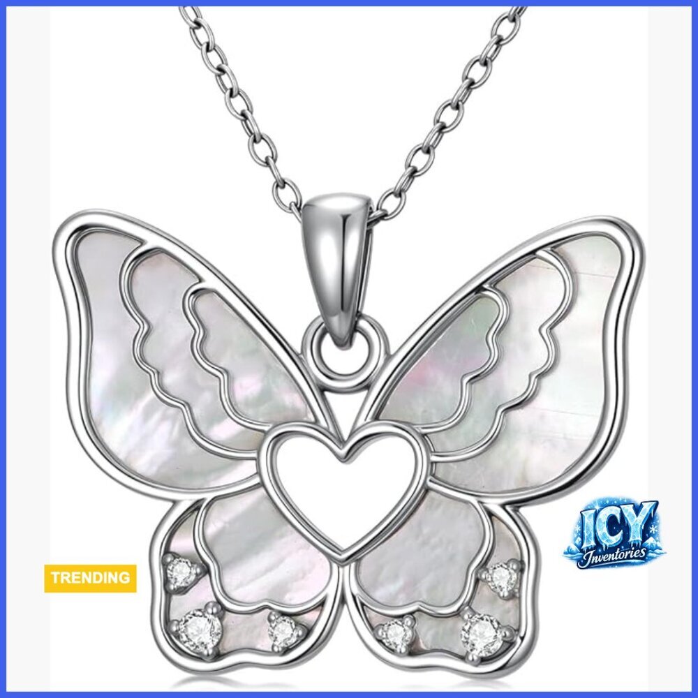925 Sterling Silver Diamond Butterfly Pendant Necklace with 18+2inch Chain